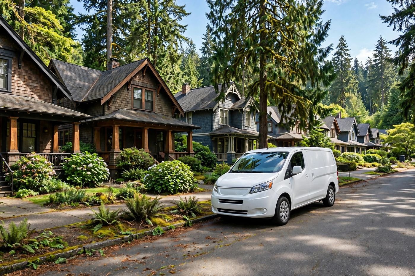 Service van parked in a suburban Washington neighborhood