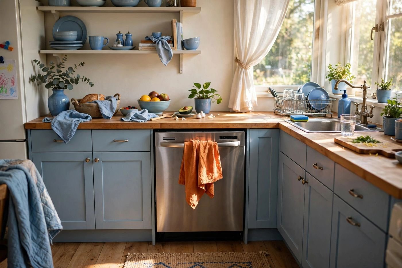 Whirlpool dishwasher in a bright family kitchen